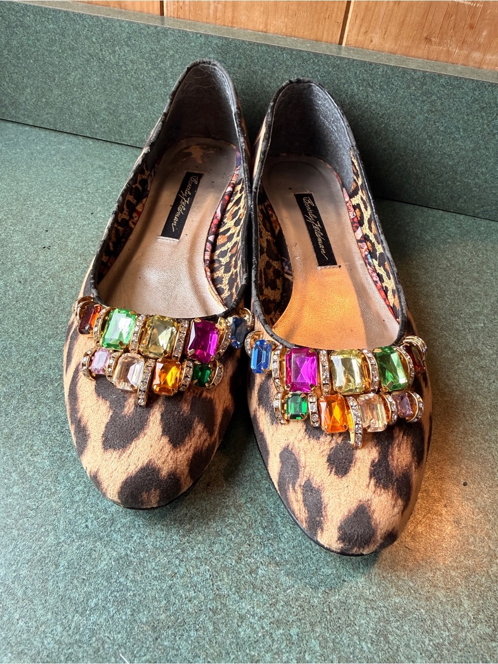 Beverly Feldman Leopard Print Flats with Colorful Trim